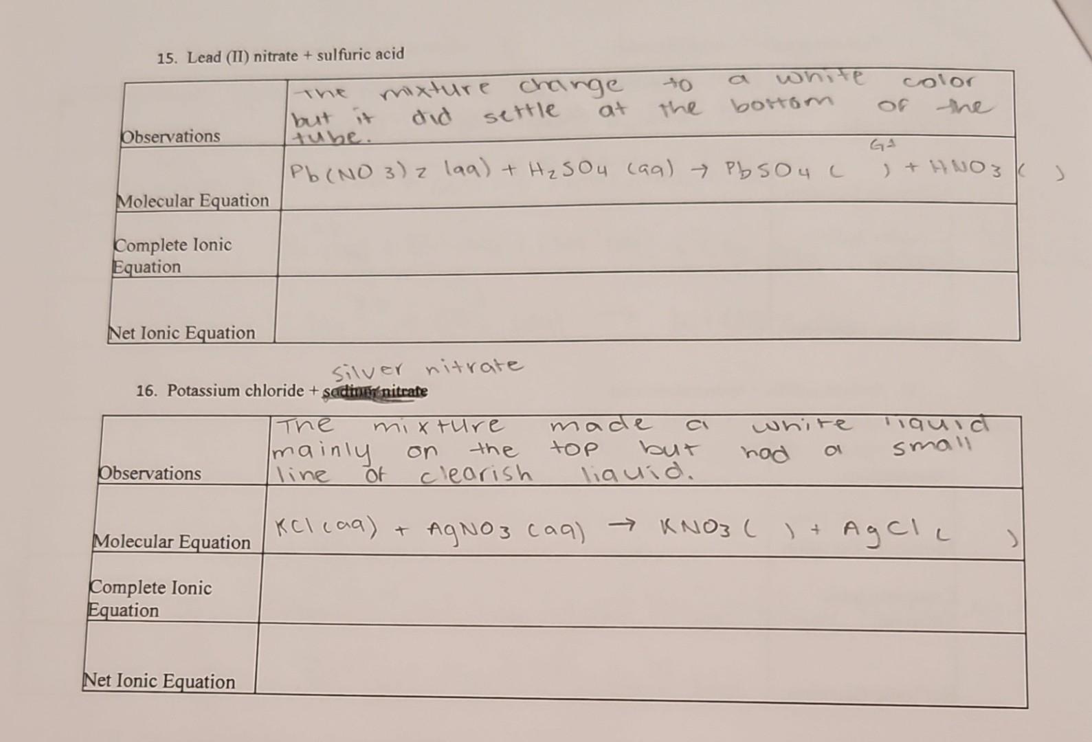 Solved 15. Lead (II) nitrate + sulfuric acid 16. Potassium