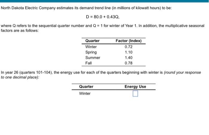 Solved D=80.0+0.43Q where Q refers to the sequential quarter | Chegg.com