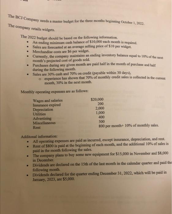 Solved The BCJ Company needs a master budget for the three | Chegg.com