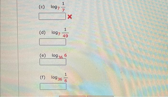 Solved (c) log771 (d) log7491 (e) log766 (f) log3661 | Chegg.com