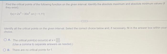 Solved Find the critical points of the following function on | Chegg.com