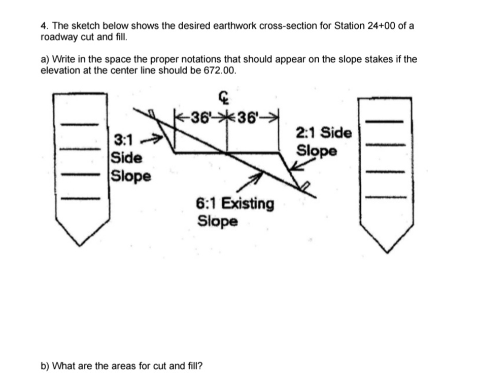 Solved The sketch below shows the desired earthwork | Chegg.com