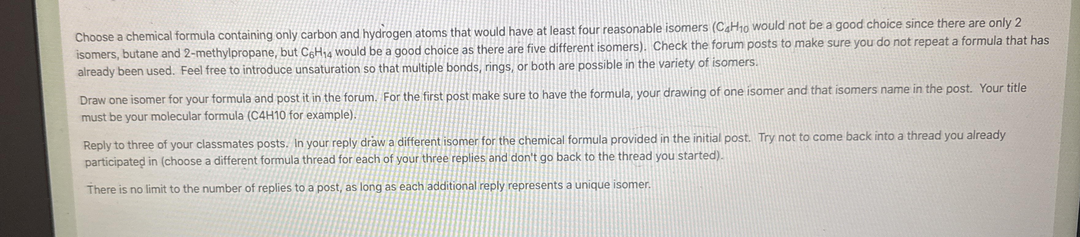 Choose a chemical formula containing only carbon and
