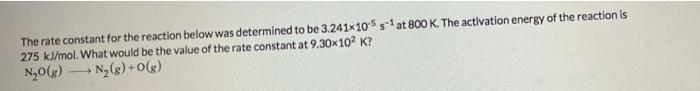 Solved The rate constant for the reaction below was | Chegg.com