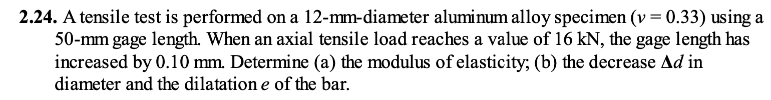 Solved 2.24. ﻿A tensile test is performed on a | Chegg.com