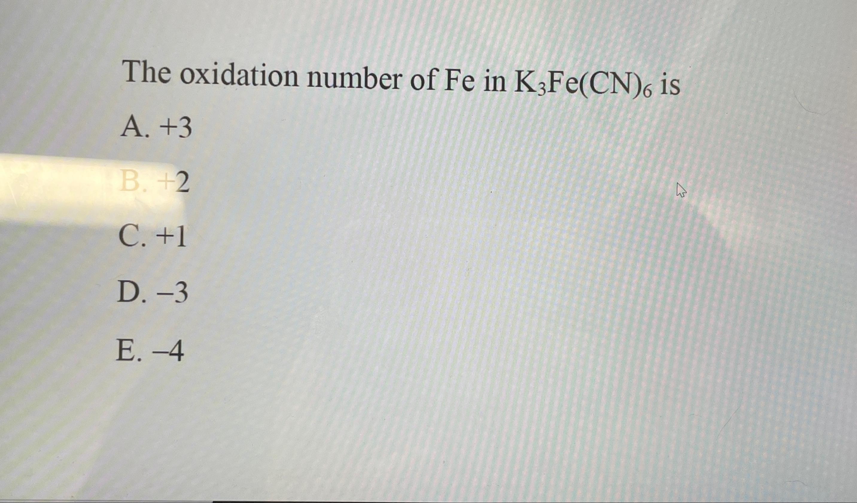 k3 fe(cn)6 oxidation number of fe