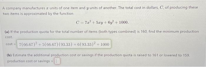 Solved A Company Manufactures X Units Of One Item And Y | Chegg.com