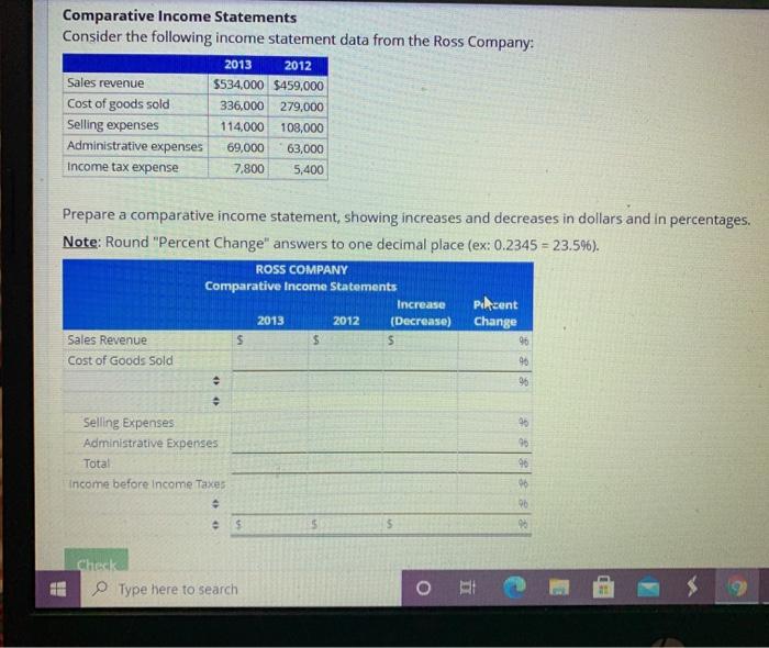 Solved Comparative Income Statements Consider the following | Chegg.com