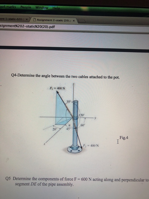 Solved determine the angle between the two cables attached | Chegg.com
