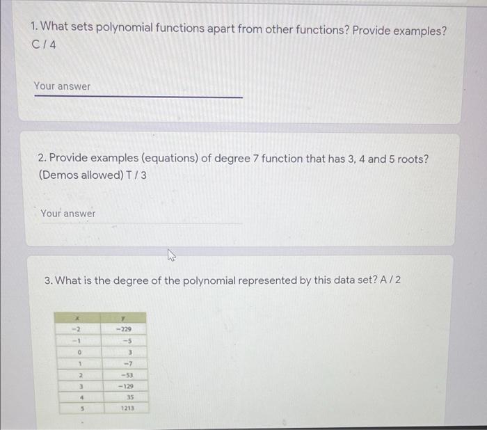 Solved 1. What sets polynomial functions apart from other | Chegg.com