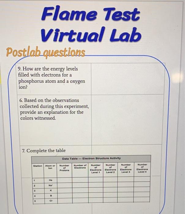 Solved Flame Test Virtual Lab Compound Video Observations
