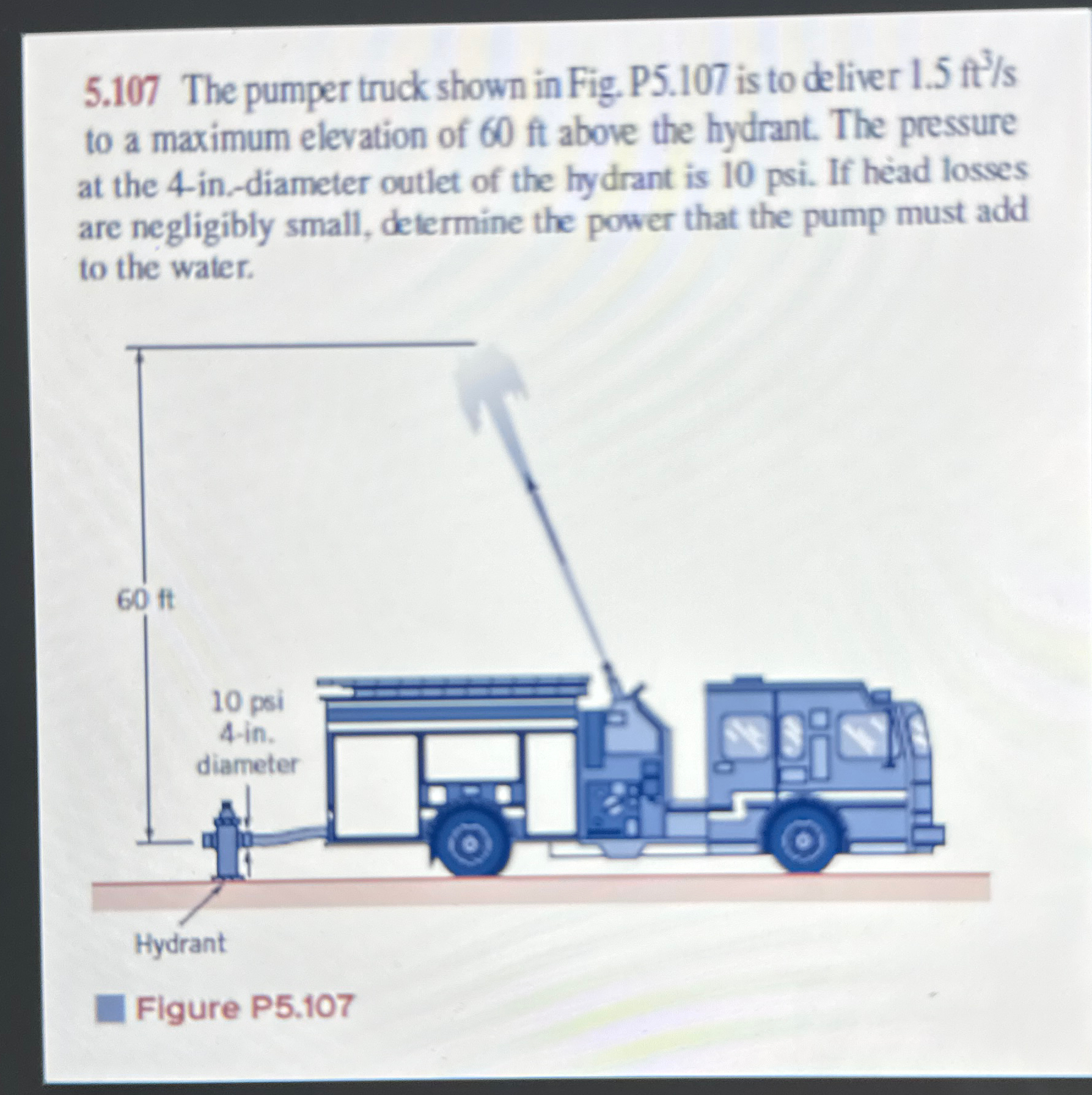 Solved 5.107 ﻿The pumper truck shown in Fig. P5. 107 ﻿is to | Chegg.com