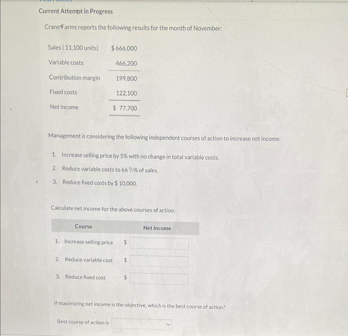 Solved Current Attempt in Progress Cranefarms reports the | Chegg.com