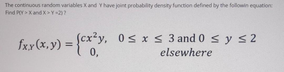 Solved The continuous random variables X and Y have joint | Chegg.com