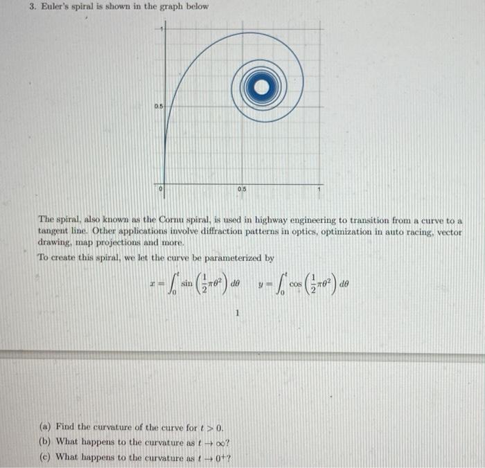 Solved 3. Euler's spiral is shown in the graph below The