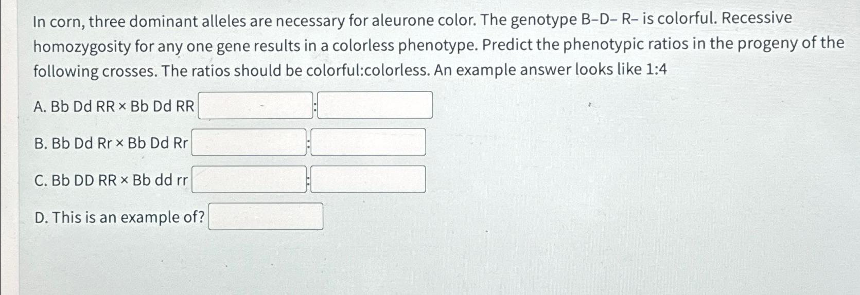Solved In corn, three dominant alleles are necessary for | Chegg.com