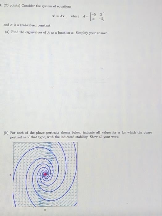 Solved -5 . (20 points) Consider the system of equations * = | Chegg.com