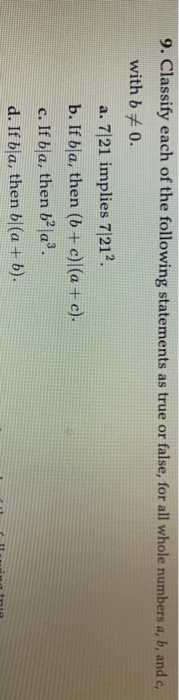 Solved 9. Classify each of the following statements as true | Chegg.com
