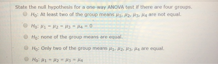 example of a null hypothesis for a one way anova