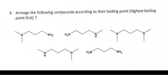 3- Arrange the following compounds according to their boiling point (highest boiling point first)?