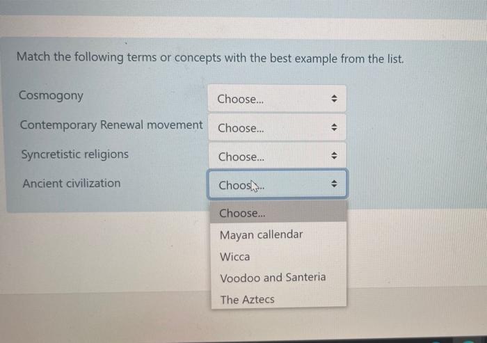 Solved Match the following terms or concepts with the best | Chegg.com
