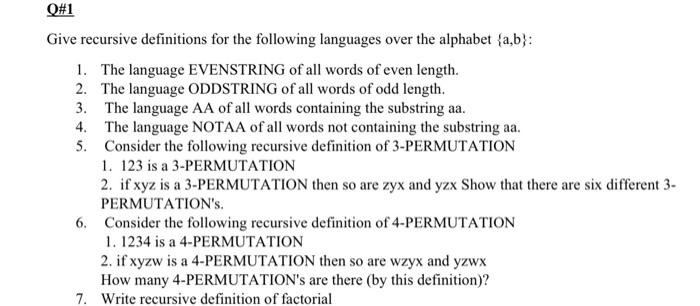 Solved Give Recursive Definitions For The Following | Chegg.com