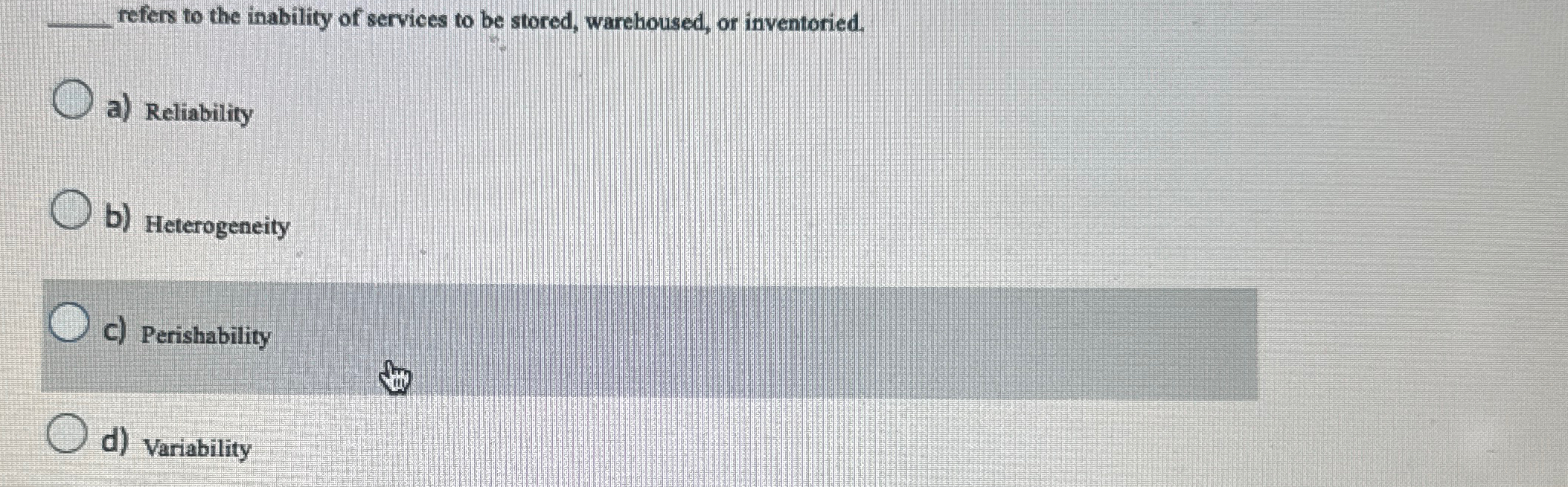 Solved refers to the inability of services to be stored,