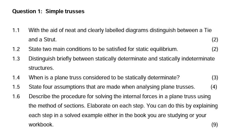 Solved Question 1: Simple trusses 1.1 1.2 1.3 1.4 With the | Chegg.com