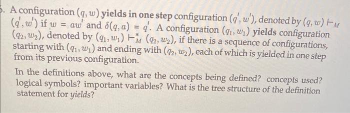 Solved A configuration (q,w) yields in one step | Chegg.com