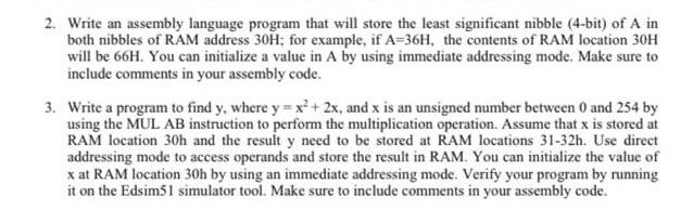 Solved 2. Write an assembly language program that will store | Chegg.com