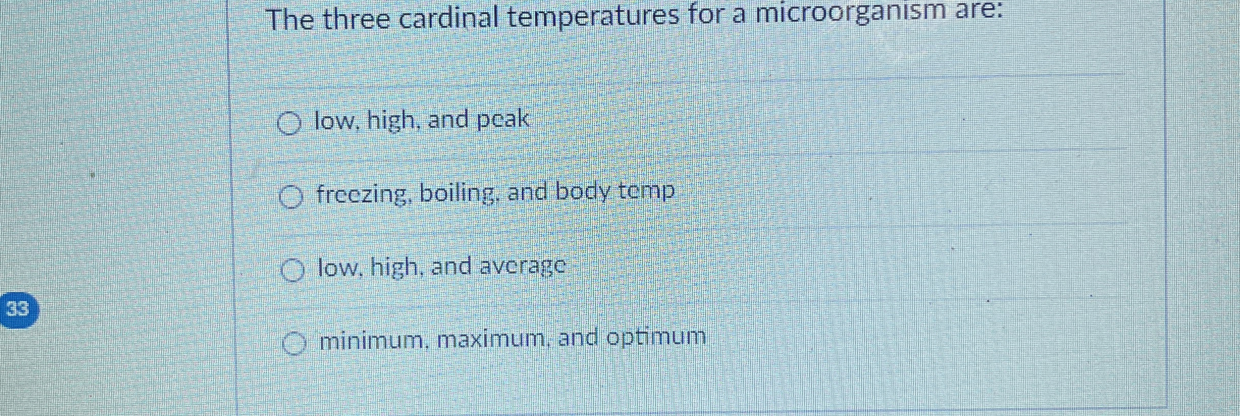 Solved The three cardinal temperatures for a microorganism | Chegg.com