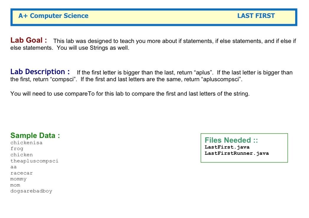 Solved A+ ﻿Computer ScienceLAST FIRSTLab Goal : This lab was | Chegg.com