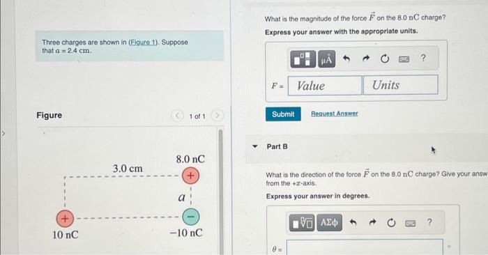 Solved What is the magnitude of the force F on the 8.0nC | Chegg.com