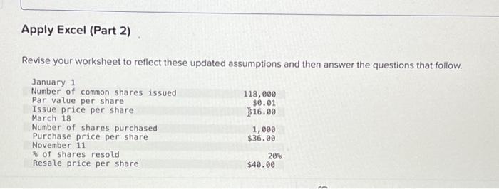 Solved Revise your worksheet to reflect these updated | Chegg.com
