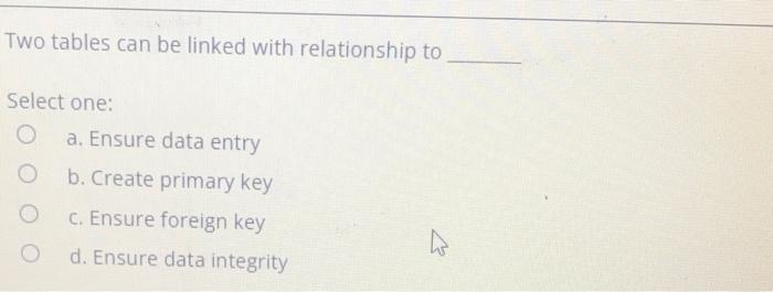 Solved Two tables can be linked with relationship to Select | Chegg.com