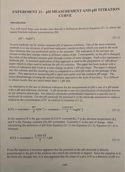 Solved pH Measurement and pH Titration Curve Report Sheet