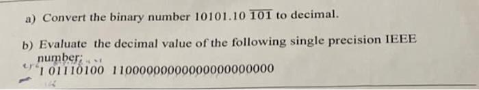 Solved a) Convert the binary number 10101.10101 to decimal. | Chegg.com