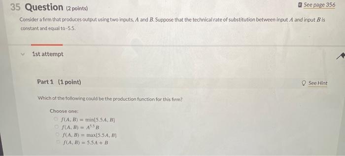 Solved 35 Question (2 points) See page 356 Consider a firm | Chegg.com