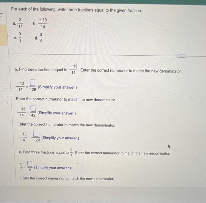 Solved For each of the following, write three fractions | Chegg.com