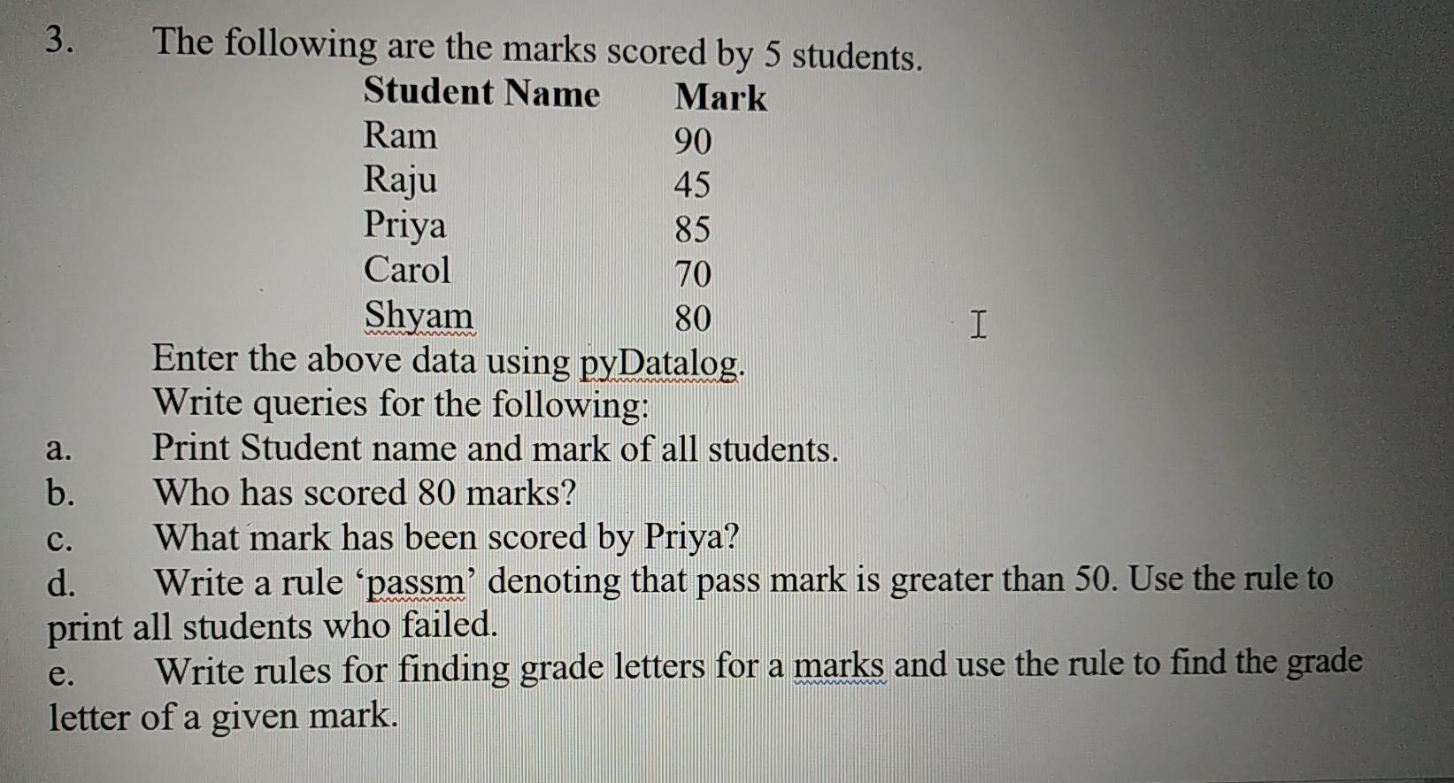 Solved 3. The following are the marks scored by 5 students. | Chegg.com