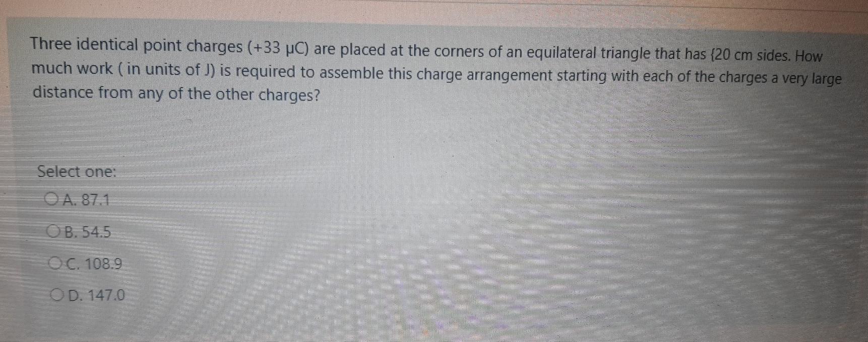 Solved Three Identical Point Charges Uc Are Placed At Chegg Com