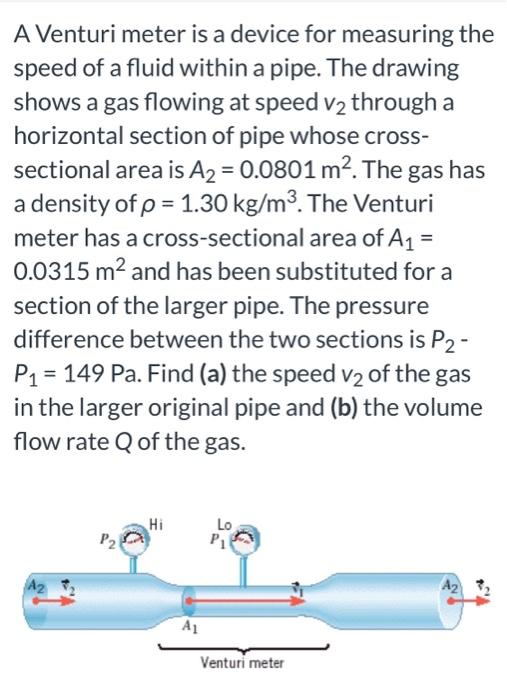 Solved = A Venturi meter is a device for measuring the speed | Chegg.com