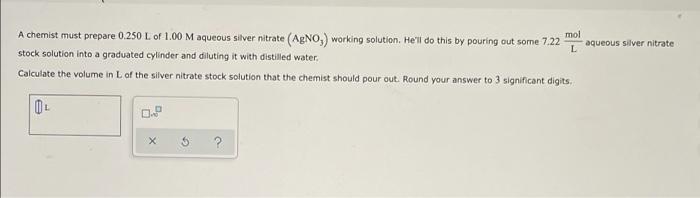 Solved A chemist must prepare 0.250 L of 1.00 M aqueous | Chegg.com