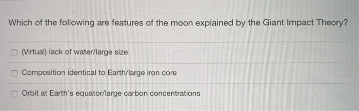 Solved Which of the following are features of the moon | Chegg.com