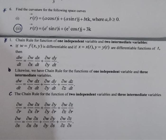 Solved 6 Find The Curvature For The Following Space Cu Chegg Com