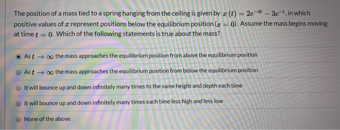 Solved The Position Of A Mass Tied To A Spring Hanging Fr Chegg Com