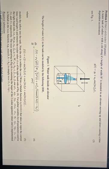 Solved Problem 2/Mat labGrader ( 10 ﻿points)A water tank of | Chegg.com