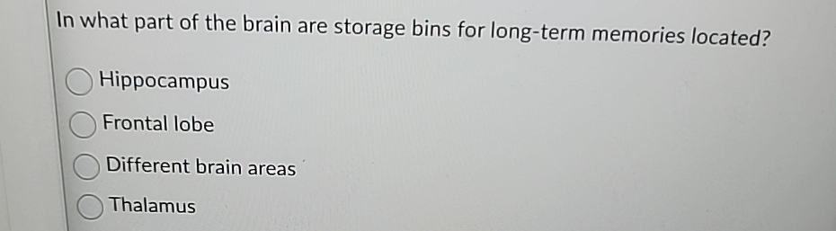 Solved In what part of the brain are storage bins for | Chegg.com