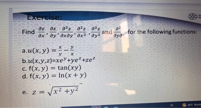 Find \( \frac{\partial z}{\partial x}, \frac{\partial z}{\partial y}, \frac{\partial^{2} z}{\partial x \partial y}, \frac{\pa