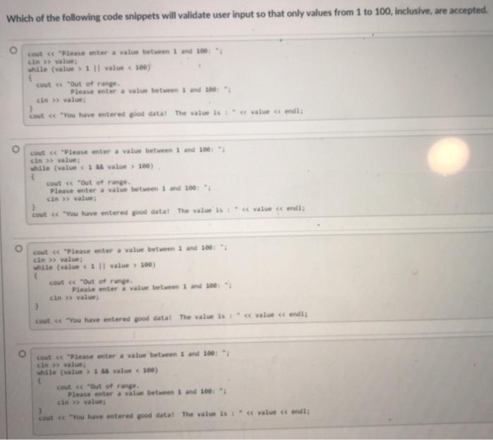 Solved Which of the following code snippets will validate | Chegg.com
